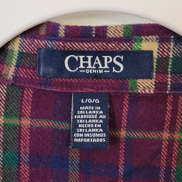 Chaps Ralph Lauren Women's Long Sleeve Plaid Zippered Shirt ~ Sz. Large ~ EUC ~ - Picture 3 of 4